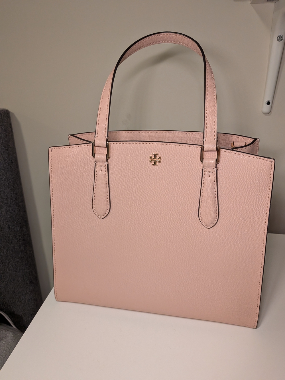 Tory Burch Blush Saffiano Leather Double-Handle Tote
